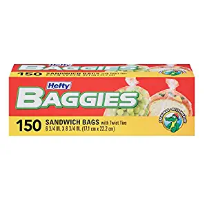 Hefty Baggies Storage Bags (Sandwich, Twist Tie, 150 Count)