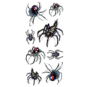Oottati Halloween Shadow - 3D Assorted Black Widow Spider Temporary Tattoo (2 Sheets)