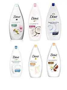 Dove Body Wash Variety 6 Pack - Shea Butter, Deep Moisture, Pistachio Cream, Coconut Milk, Gentle Exfoliating and Silk Glow, 16.9oz Each International Version