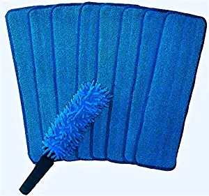 (Pack of 6) Microfiber Mop Pads 18" x 6" with Duster Wand - Reusable Head Wet Dry Mops Fits Most Spray Mops