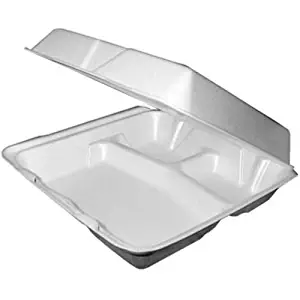 Dart 95HTPF3, 9x9x3-Inch Performer White Three Compartment Foam Container With A Removable Hinged Lid, Carryout Food Disposable Containers (50)