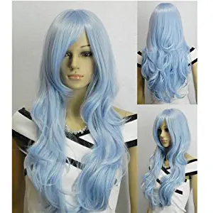 AGPTEK 33 inch Heat Resistant Curly Wavy Long Cosplay Halloween Wigs for Women - Light Blue