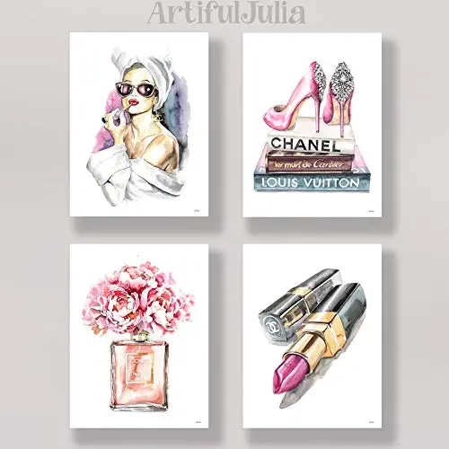 Audrey Hepburn style art prints of watercolor painting, 4 prints of 5