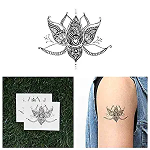 Tattify Lotus Flower With Hearts Temporary Tattoo - Sacred Lotus (Set of 2) - Other Styles Available - Fashionable Temporary Tattoos - Long Lasting and Waterproof