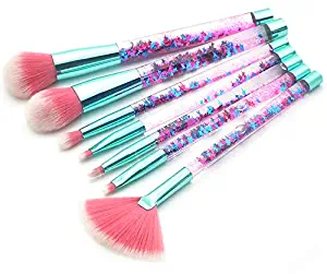 Glitter Makeup Brushes Set for Girls , Sparkle 7pc Foundation Brush with Lip Eye shadow Eyebrow Blush Powder Fan Eye Blender Brush in Set