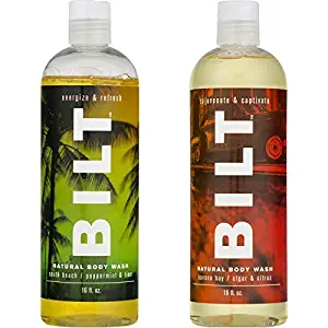 BILT Natural Body Wash for Men, 16 fl oz:"Energizing" Variety Set of 2 - Havana Bay & South Beach
