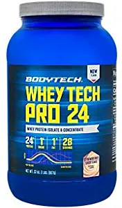 BodyTech Whey Tech Pro 24 Protein Powder Protein Enzyme Blend with BCAA's to Fuel Muscle Growth Recovery, Ideal for PostWorkout Muscle Building Strawberry Shortcake (2 Pound)