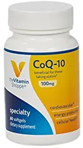 The Vitamin Shoppe CoQ10 100mg Beneficial for Those Taking Statins – Supports Heart Cellular Health and Healthy Energy Production, Essential Antioxidant – Once Daily (60 Softgels)