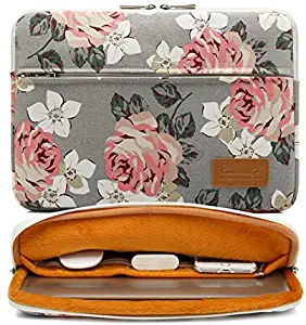 Canvaslife Gray Roses Pattern 360 Degree Protective 13 inch Canvas Laptop Sleeve with Pocket 13 inch 13.3 inch Laptop case 13 case 13 Sleeve