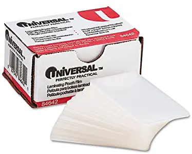 Universal Products - Universal - Clear Laminating Pouches, 5 mil, 2-3/16 x 3-11/16, Business Card Size, 100 - Sold As 1 Box - Resists temperatures, liquid penetration and rough handling. - Bonds well to card stock, inkjet and other porous papers with ligh