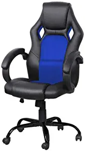 Executive Swivel Office Chair Race Car Style Bucket Seat High Back Leather Bule